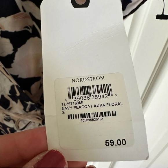 NWT Leith Nordstrom Women’s Small Floral True Wrap Dress Navy Pink Wedding Midi - Picture 6 of 6